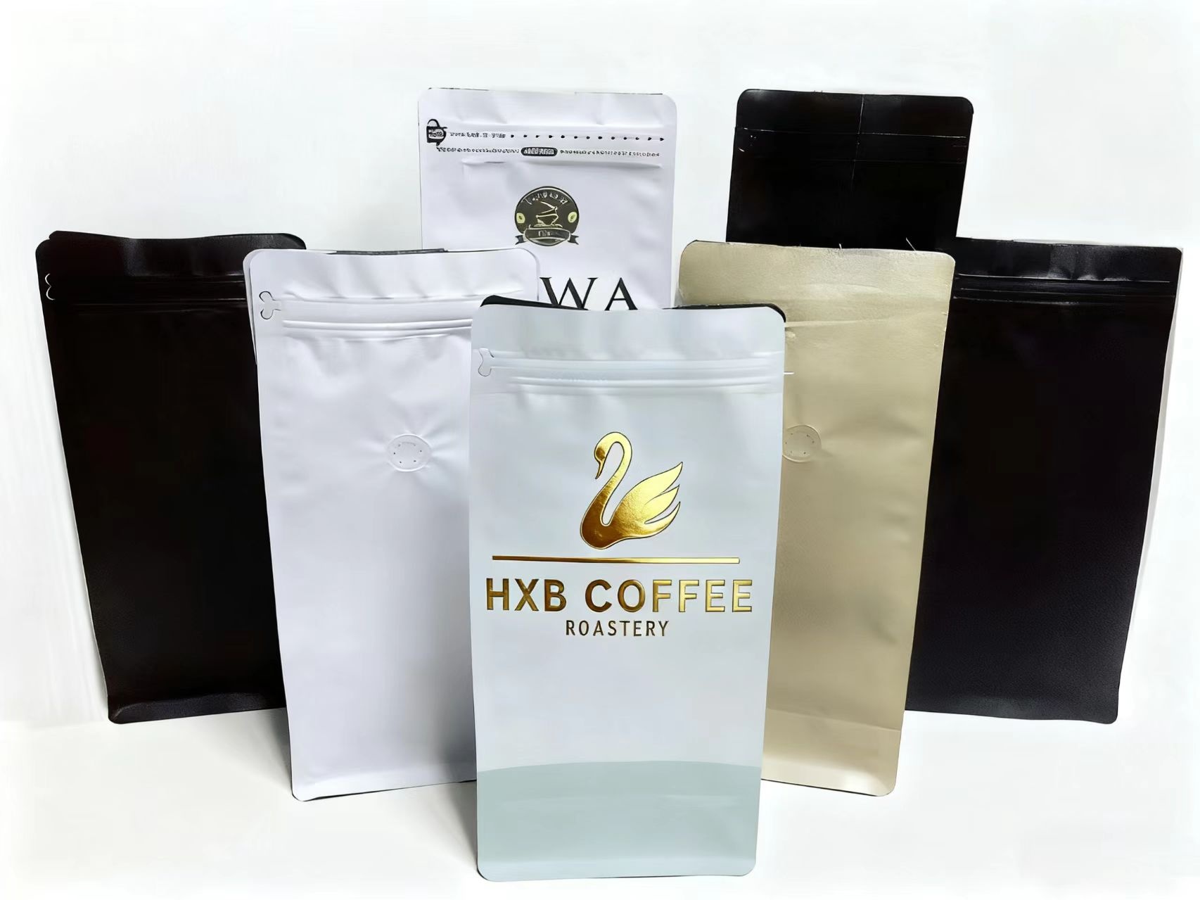 Kraft Flat Bottom Resealable Zipper Coffee Bag Metalized Block Bottom Pouch With Custom Printing